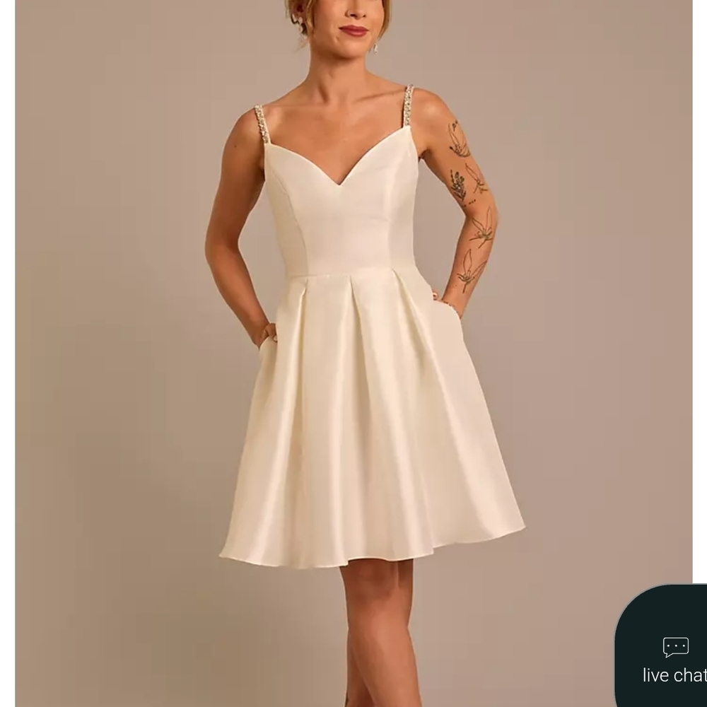 David's Bridal Cream Mini Dress with Straps